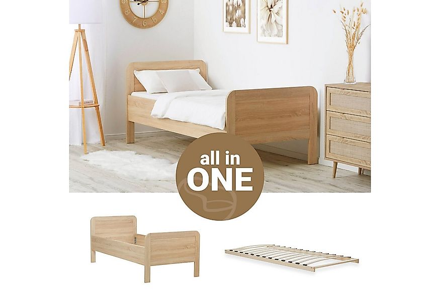 Homestyle4u Funktionsbett 90x200 Komfortbett Braun Natur / Weiß Kiefer Einz günstig online kaufen