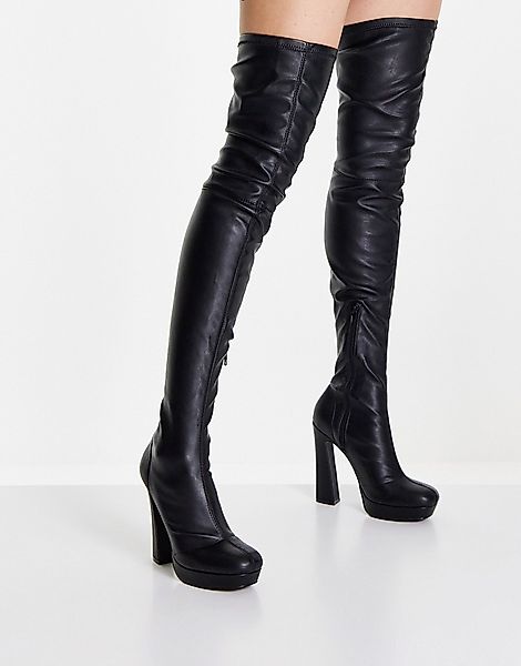 ASOS DESIGN – Kira – Overknee-Stiefel in Schwarz mit Plateausohle und hohem günstig online kaufen
