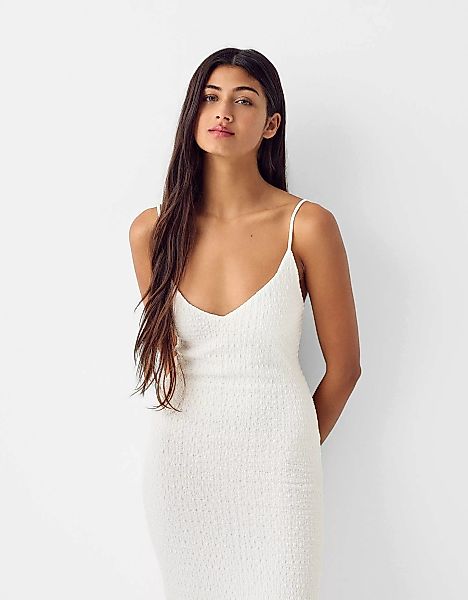 Bershka Rustikales Midikleid Mit Trägern Damen L Grbrochenes Weiss günstig online kaufen