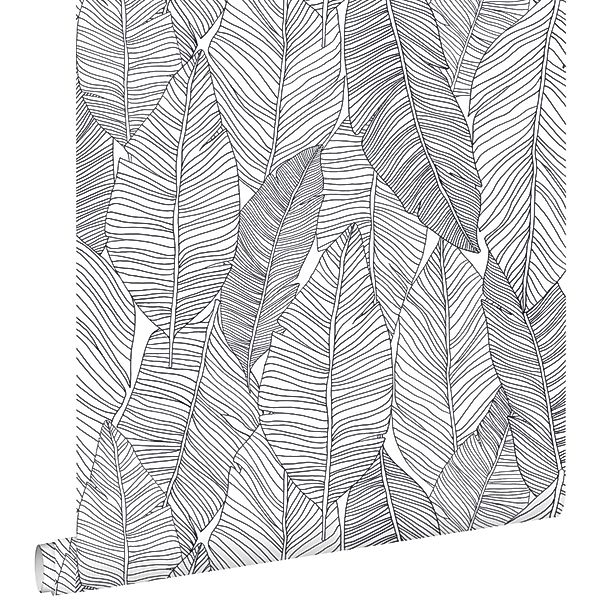 ESTAhome Tapete Gezeichnete Blätter Schwarz und Weiß 0,53 x 10,05 m 139011 günstig online kaufen