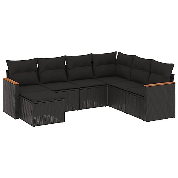 vidaXL 7-Tlg Garten-Sofagarnitur mit Kissen Schwarz Poly Rattan 3226202 günstig online kaufen