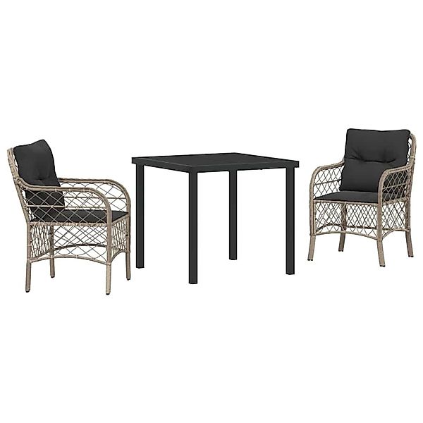 vidaXL Garten Essgruppe mit Kissen 3-Tlg Hellgrau Poly Rattan 3380239 günstig online kaufen