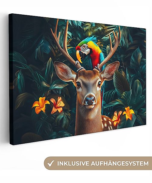 OneMillionCanvasses® Leinwandbild Hirsch - Papagei - günstig online kaufen