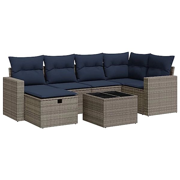 vidaXL 7-Tlg Garten-Sofagarnitur mit Kissen Grau Poly Rattan 3325397 günstig online kaufen