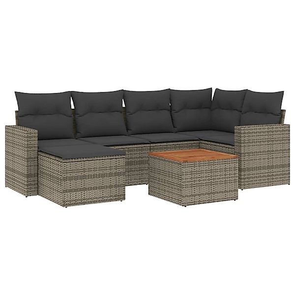 vidaXL 7-Tlg Garten-Sofagarnitur mit Kissen Grau Poly Rattan 3256557 günstig online kaufen