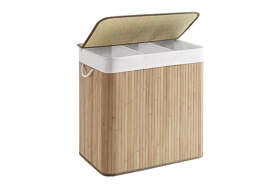 SONGMICS Wäschekorb, mit Deckel und Griffen, aus Bambus, 3 Fächern, 150 L günstig online kaufen