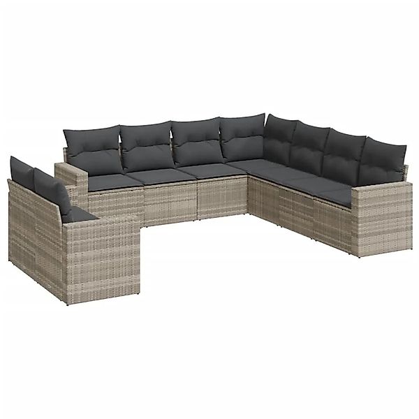 vidaXL 9-Tlg Garten-Sofagarnitur mit Kissen Hellgrau Poly Rattan 3251489 günstig online kaufen