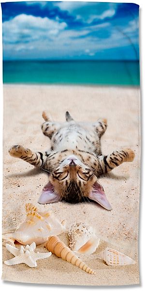 good morning Strandtuch "Beachcat" Mikrofaser, 75x150, Schnelltrocknend, So günstig online kaufen