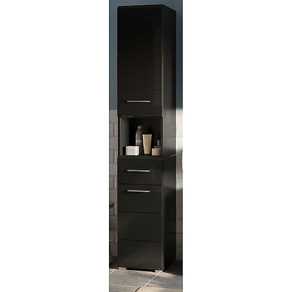 Inn.Furn Hochschrank in Schwarz Hochglanz 30 cm mit 6 Fächern Leon günstig online kaufen
