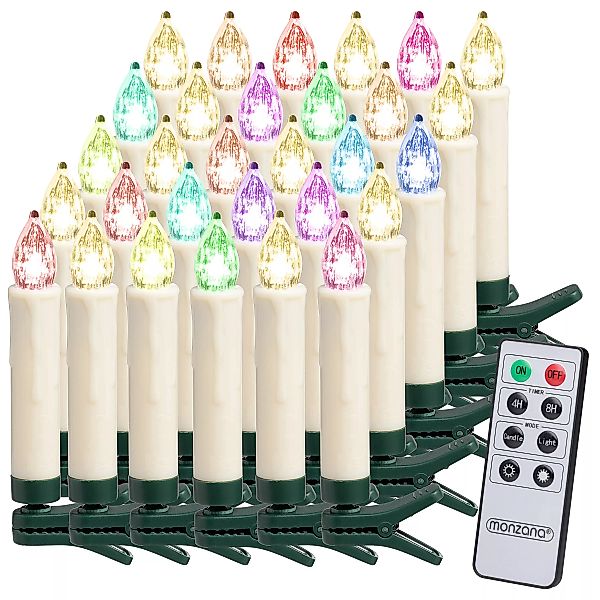 LED Weihnachtsbaumkerzen 30er-Set Mehrfarbig mit Fernbedienung günstig online kaufen