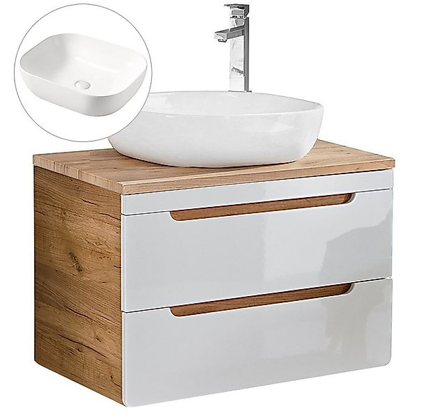 Lomadox Waschtisch LUTON-56, weiß mit Wotan Eiche Nb. 81/76,5/46 cm günstig online kaufen