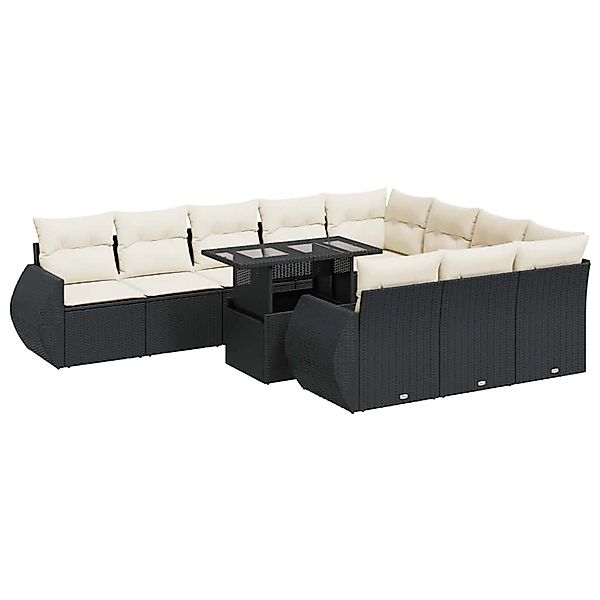 vidaXL 11-Tlg Garten-Sofagarnitur mit Kissen Schwarz Poly Rattan 3326707 günstig online kaufen