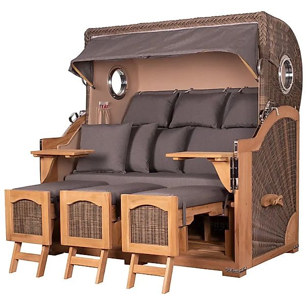 bene,iving Strandkorb Komplettset Ammersee Grande XXL Teak Bullauge PE grau günstig online kaufen