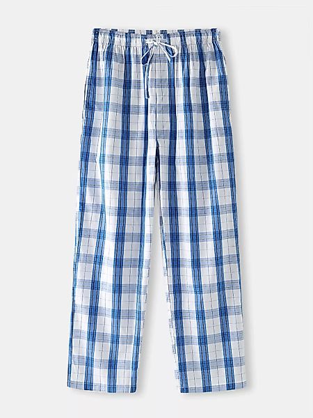 Baumwolle Atmungsaktive Blue Plaid Home Pyjamas Button Schritthose Mit Tasc günstig online kaufen