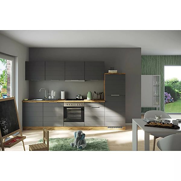 Held Möbel Küchenzeile 300 cm Matt Grau-Wotaneiche ohne E-Geräte günstig online kaufen