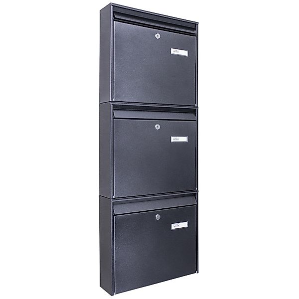 Burg-Wächter Briefkastenanlage 3 Parteien Schwarz 36x97x10cm Groß / Inkl Mo günstig online kaufen