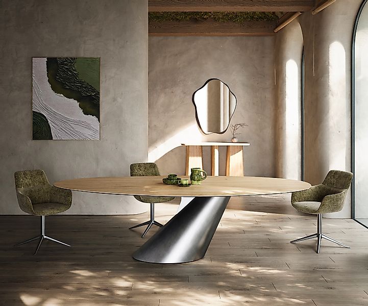 Esstisch Edge Oval 280x130 Keramik Laminam® Sabbia Eichefarbig Cono Metalli günstig online kaufen