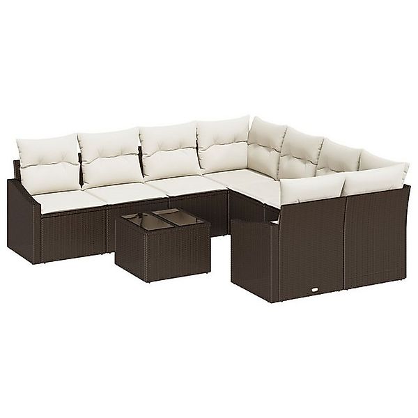 vidaXL Loungesofa 9-tlg. Garten-Sofagarnitur mit Kissen Braun Poly Rattan, günstig online kaufen