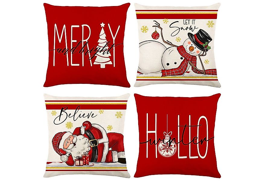 Jibenhome Kissenbezüge 4er-Pack Weihnachtskissenbezüge, Leinen Quadratisch günstig online kaufen