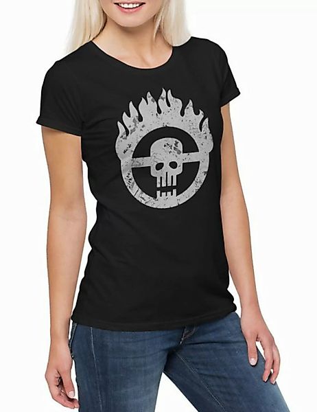 Urban Backwoods Print-Shirt Skull Wheel Insignia Damen T-Shirt Scrotus Mad günstig online kaufen