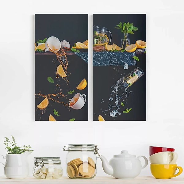 2-teiliges Leinwandbild Küche - Hochformat Citrus Splash günstig online kaufen