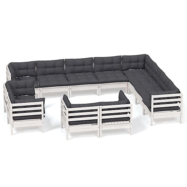 vidaXL 12-tlg Garten-Lounge-Set mit Kissen Weiß Massivholz Kiefer Modell 6 günstig online kaufen