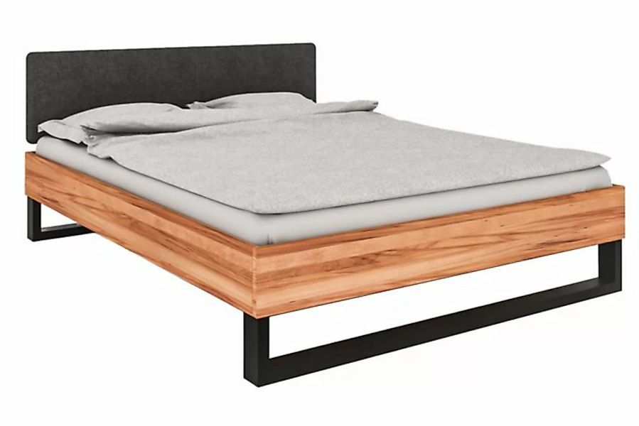 byoak Bett STEEL 100 x 200 aus Massivholz, mit Polsterkopfteil, Naturgeölt günstig online kaufen
