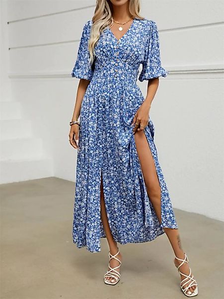 RUZU UG Dirndl Sommerkleid mit Laternenärmeln, Strandkleid mit Schlitz für günstig online kaufen