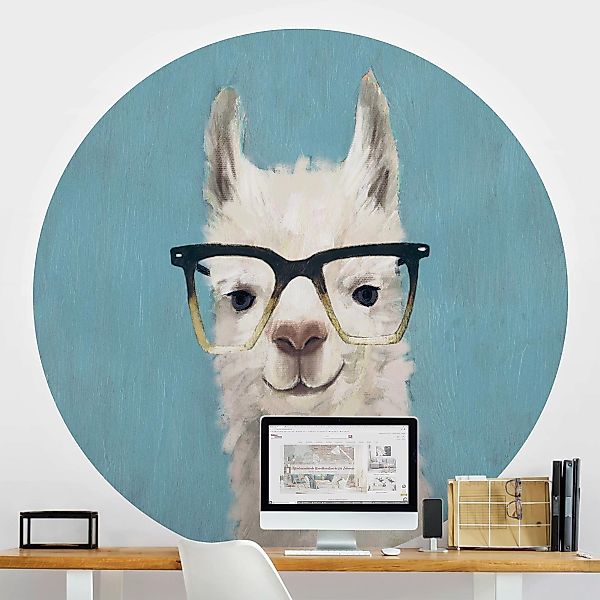 Bilderwelten Runde Tapete selbstklebend Kinderzimmer Lama mit Brille IV wei günstig online kaufen