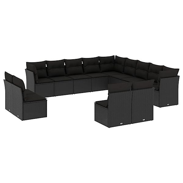 vidaXL 13-Tlg Garten-Sofagarnitur mit Kissen Schwarz Poly Rattan 3218485 günstig online kaufen