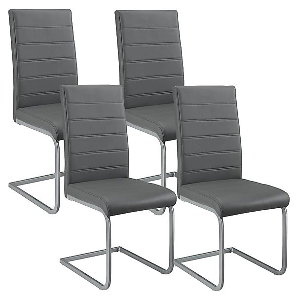Juskys Freischwinger Stuhl Vegas 4er Set aus Kunstleder Grau günstig online kaufen