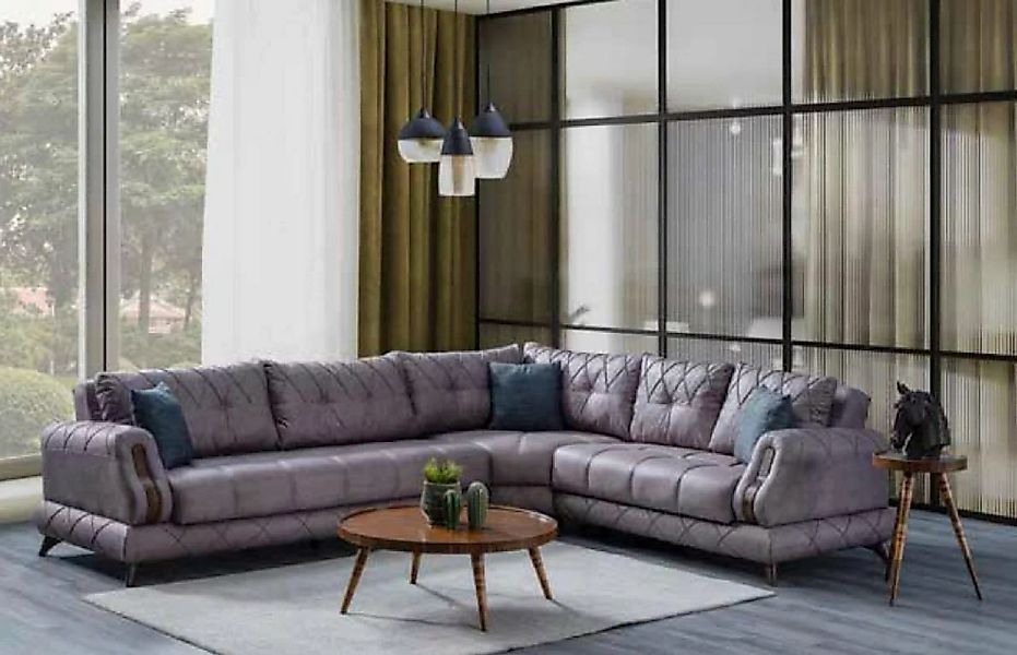JVmoebel Ecksofa Modernes Ecksofa in Grauen Ledermöbel Bequemes Sofa L-Form günstig online kaufen