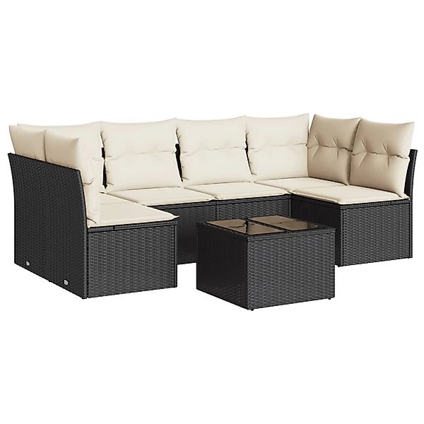vidaXL 7-Tlg Garten-Sofagarnitur mit Kissen Hellgrau Poly Rattan 3217402 günstig online kaufen