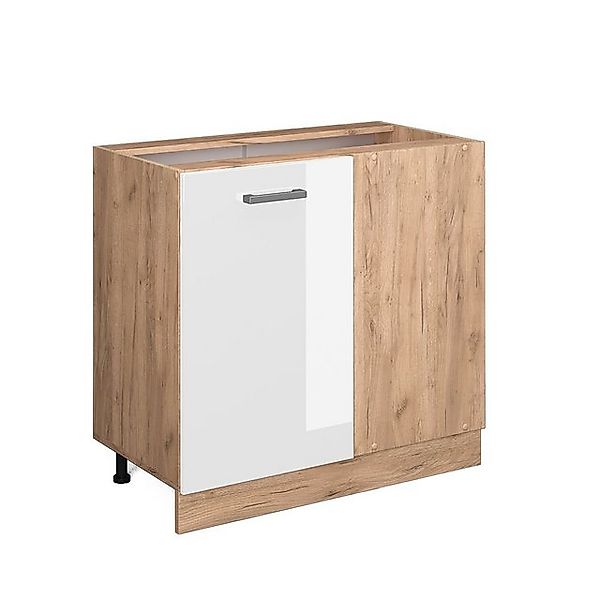 Vicco Eckunterschrank R-Line, Weiß Hochglanz/Goldkraft Eiche, 86 cm, AP Eic günstig online kaufen