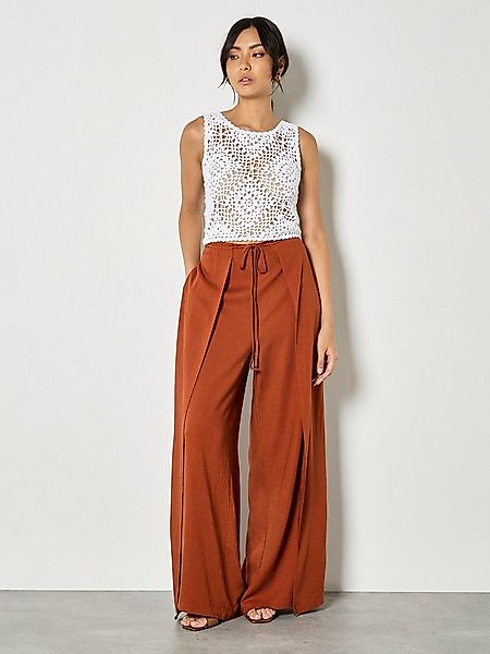 Apricot Palazzohose Wickelhose aus Leinenmischung mit weitem Bein Einfarbig günstig online kaufen