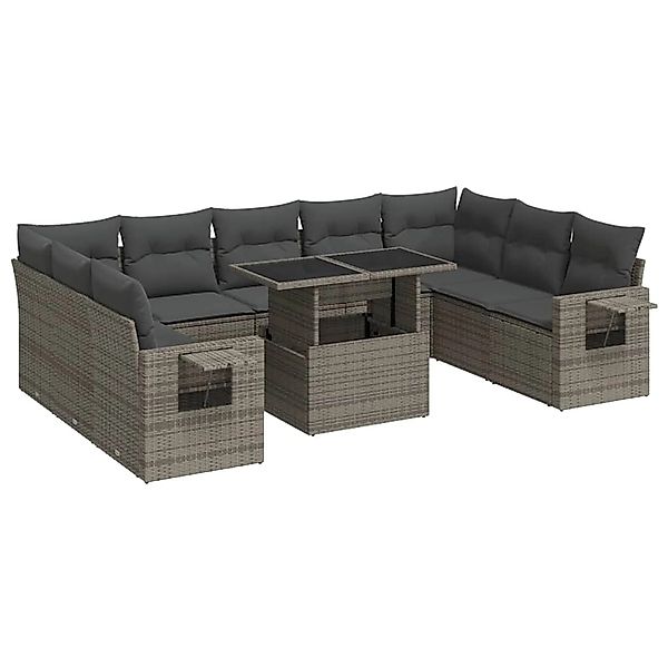 vidaXL 10-Tlg Garten-Sofagarnitur mit Kissen Grau Poly Rattan 3326541 günstig online kaufen