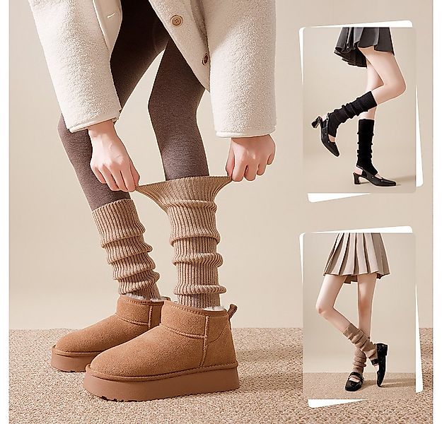 MIRROSI Beinstulpen Damen Stulpen - Edel Woll-Beinwärmer mit Grobstrick-Mus günstig online kaufen