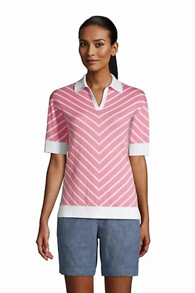 Feinstrick-Poloshirt Gemustert, Damen, Größe: L Normal, Pink, Baumwolle, by günstig online kaufen