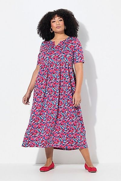 Ulla Popken Maxikleid Maxikleid A-Linie Tunika-Ausschnitt Halbarm günstig online kaufen