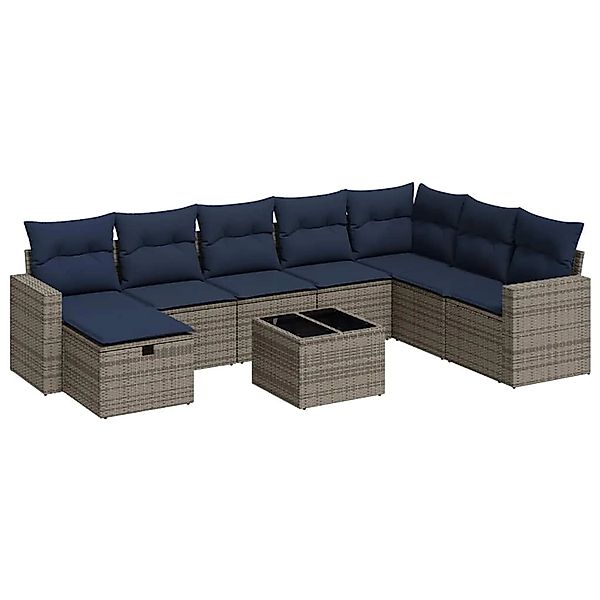vidaXL 9-Tlg Garten-Sofagarnitur mit Kissen Grau Poly Rattan 3325447 günstig online kaufen