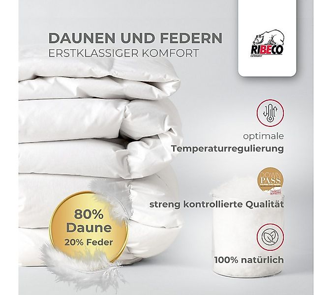 RIBECO Daunenbettdecke Johanna, Füllung: 80% Daunen, 20% Federn, Bezug: Bau günstig online kaufen