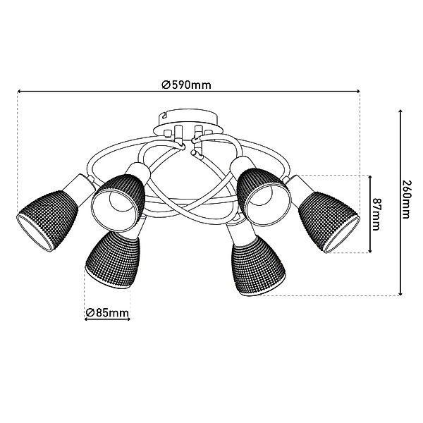 Deckenleuchte Lindita, 6-flammig, Glas, rauchgrau, E14 günstig online kaufen