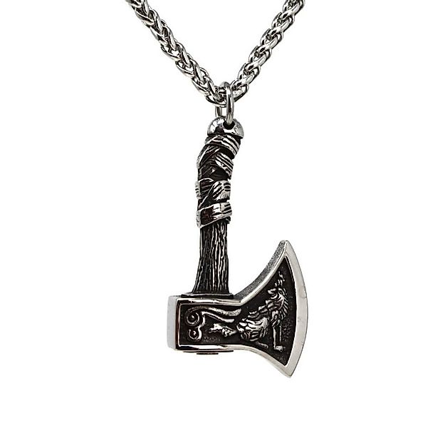 DALMARO Kette mit Anhänger Lederkette Edelstahlkette 316L WOLF AXT, Herren günstig online kaufen
