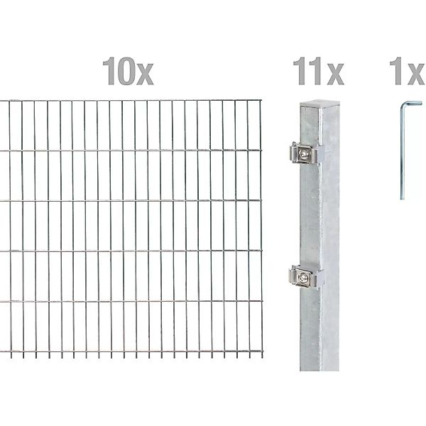 Metallzaun Grund-Set Doppelstabmatte feuerverzinkt 10 x 2 m x 1,6 m günstig online kaufen