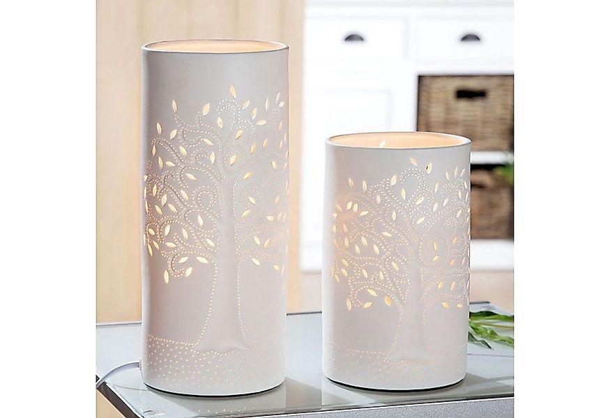 GILDE Tischleuchte Porzellan Lampe Zyl. Lebensbaum weiß 28cm günstig online kaufen