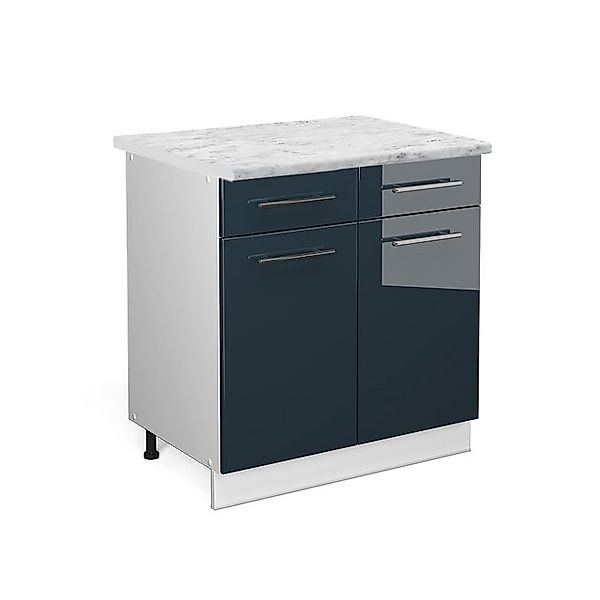 Vicco Küchenunterschrank Fame-Line Dunkelblau Hochglanz/Weiß 80 cm AP Marmo günstig online kaufen