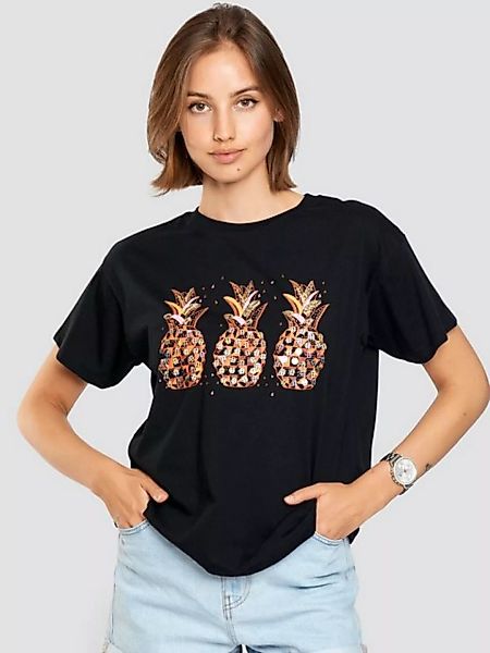 Freshlions T-Shirt T-Shirt Ananas schwarz M Pailletten günstig online kaufen