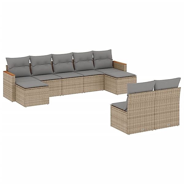 vidaXL 9-Tlg Garten-Sofagarnitur mit Kissen Beige Poly Rattan 3258776 günstig online kaufen