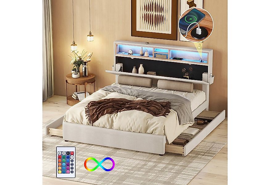 TavilaEcon Polsterbett Jugendbett Doppelbett mit aufladen USB und LED-Beleu günstig online kaufen
