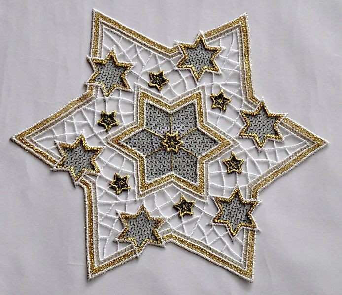 Stickereien Plauen Tischdecke "Goldtanne" Goldsterne günstig online kaufen